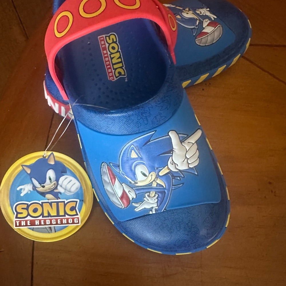 New sonic game Hedgehog Kids' Blue Slip-On Sandals size 13